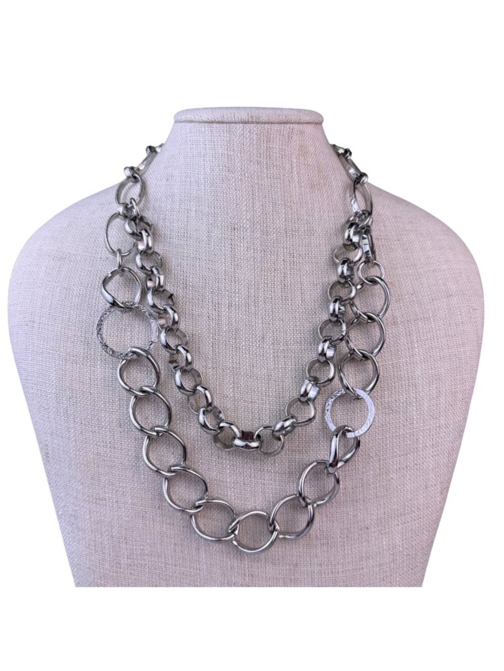Chicos Womens Silver Tone Chain Necklace Adjustable Double Strand Jewelry